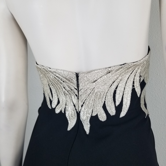 Carmen Marc Valvo Luxury Embroidered Wings Black Halter Maxi Gown Size 14 - Picture 8 of 12